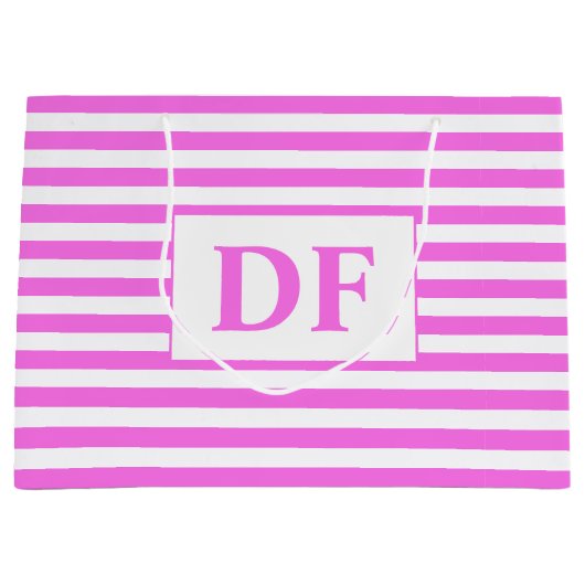 Aangepaste Initialen roze/witte strepen Groot Cadeauzakje (Voorkant)