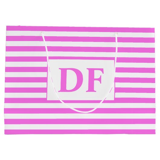 Aangepaste Initialen roze/witte strepen Groot Cadeauzakje (Achterkant)