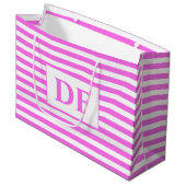 Aangepaste Initialen roze/witte strepen Groot Cadeauzakje (Voorkant Gekanteld)