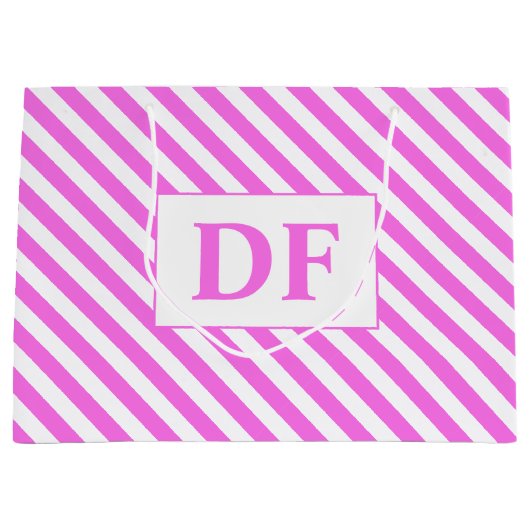 Aangepaste Initialen roze/witte strepen Groot Cadeauzakje (Voorkant)