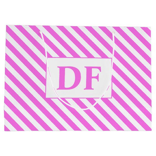 Aangepaste Initialen roze/witte strepen Groot Cadeauzakje (Achterkant)