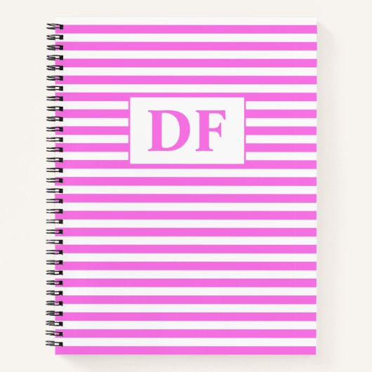 Aangepaste Initialen Roze/Witte Strepen Notitieboe Notitieboek (Voorkant)