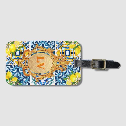 Aangepaste Initialen Siciliaanse Tegels Citrus Bar Bagagelabel (Voorkant (horizontaal))