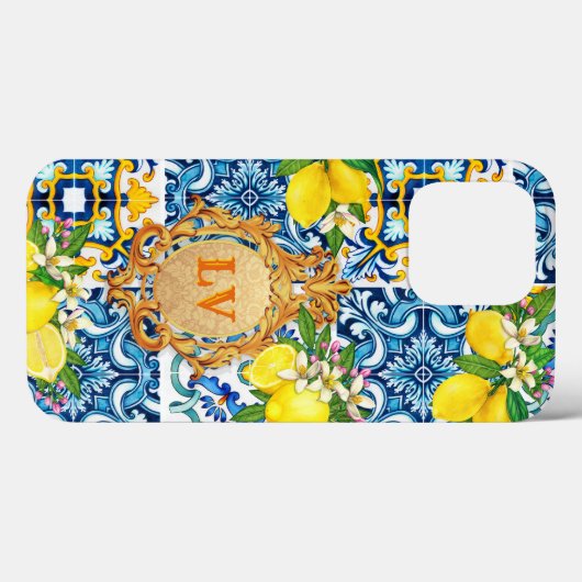 Aangepaste Initialen Siciliaanse Tegels Citrus Bar Case-Mate iPhone Case (Achterkant (horizontaal))