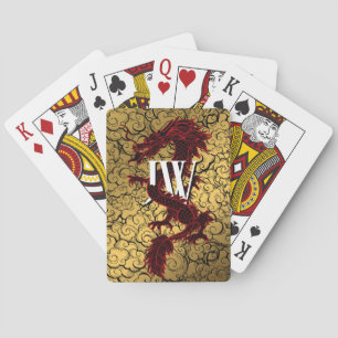 Aangepaste Initialen speelkaarten, Red Gold Dragon Pokerkaarten