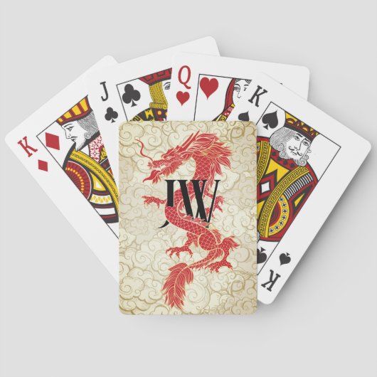 Aangepaste Initialen speelkaarten, Red Gold Dragon Pokerkaarten (Achterkant)