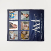 Aangepaste Initialen Verjaardag Banner Blue Silver Wandkleed (Voorkant (horizontaal))