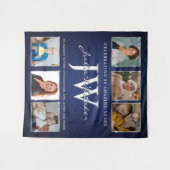 Aangepaste Initialen Verjaardag Banner Blue Silver Wandkleed (Voorkant (horizontaal))