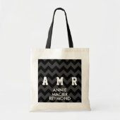 aangepaste initialen voor zwarte chevron tote bag (Voorkant)