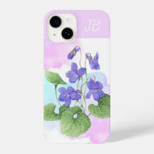 Aangepaste Initialen Wilde Violet Garden flower Ar iPhone 14 Hoesje