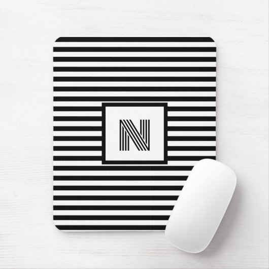 Aangepaste initialen Zwart-wit Gestreept Muismat (Met muis)
