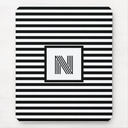 Aangepaste initialen Zwart-wit Gestreept Muismat (Voorkant)