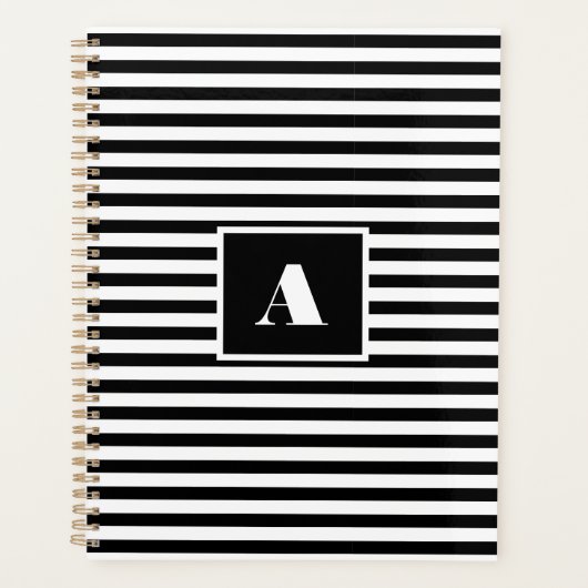 Aangepaste initialen Zwart-wit Gestreept Planner (Voorkant)