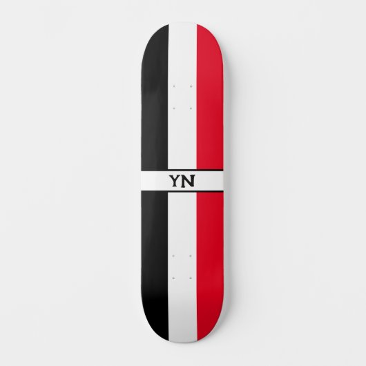 Aangepaste Initialen Zwart, Wit & Rood Skateboard (Voorkant)