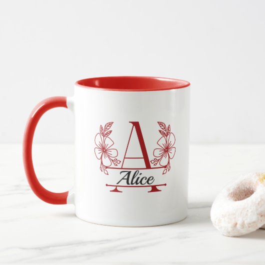 Aangepaste initiële bloemrijke monogrammok mok (Met donut)
