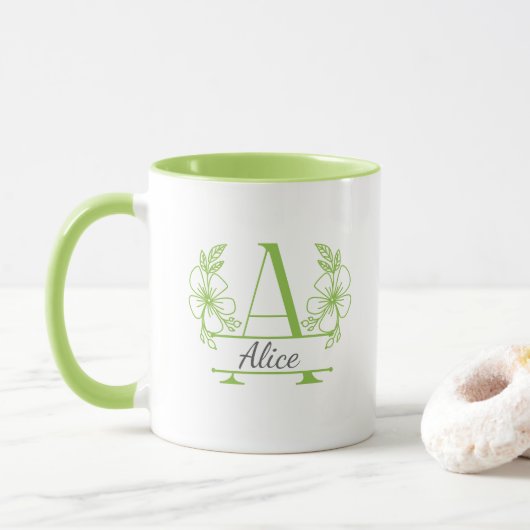 Aangepaste initiële bloemrijke monogrammok mok (Met donut)
