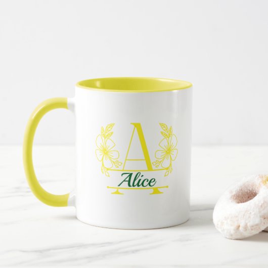 Aangepaste initiële bloemrijke monogrammok mok (Met donut)