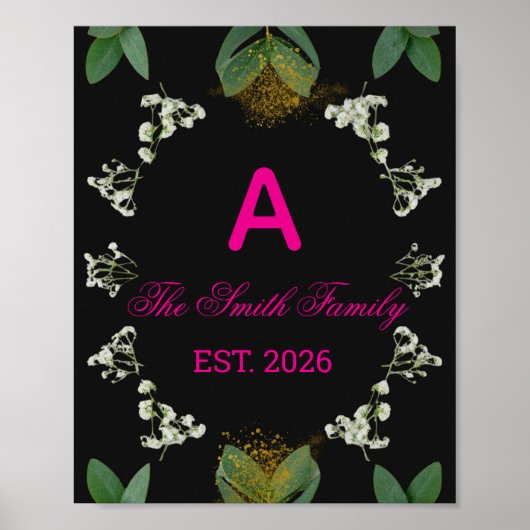 Aangepaste initiële elegante botanische monogrampr poster (Voorkant)