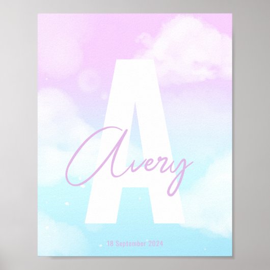 Aangepaste initiële kunst roze monogram muurprint poster (Voorkant)