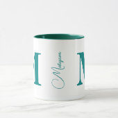 Aangepaste initiële letter naam | Modern Teal Mono Mok (Midden)