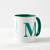 Aangepaste initiële letter naam | Modern Teal Mono Mok (Voorkant rechts)