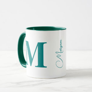 Aangepaste initiële letter naam   Modern Teal Mono Mok