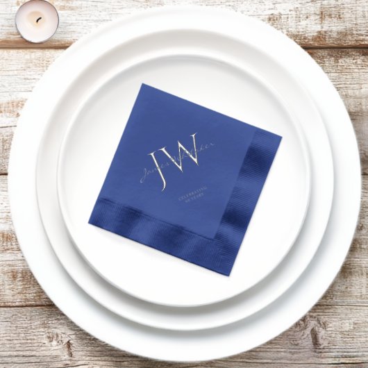 Aangepaste initiële letters Blauw Zilver Verjaarda Folie Servetten (Insitu)