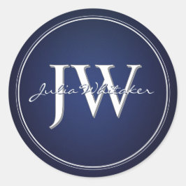 Aangepaste initiële letters marineblauw en zilver ronde sticker