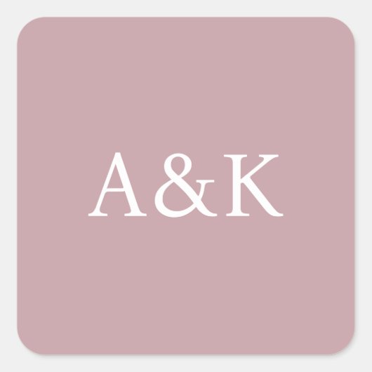Aangepaste initiële letters op stoffig roze mauve vierkante sticker (Voorkant)