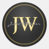 Aangepaste initiële letters Zwart Goud  Ronde Sticker (Voorkant)