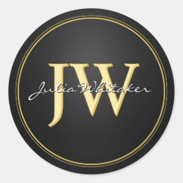Aangepaste initiële letters Zwart Goud Ronde Sticker