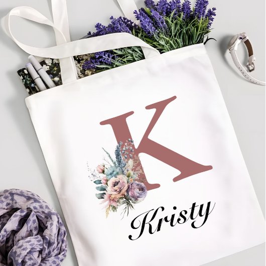 Aangepaste initiële & meisjesnaam gepersonaliseerd tote bag