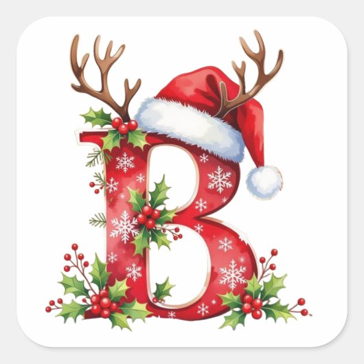 Aangepaste initiële monogram B rendier kerstmannen Vierkante Sticker (Voorkant)
