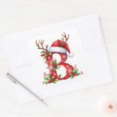Aangepaste initiële monogram B rendier kerstmannen Vierkante Sticker (Envelop)