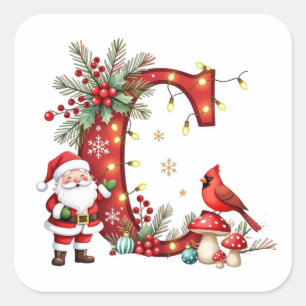 Aangepaste initiële monogram C rendier Santa's hoe Vierkante Sticker