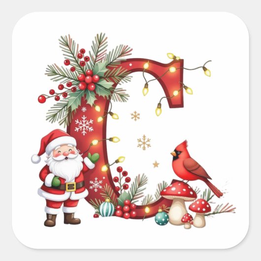 Aangepaste initiële monogram C rendier Santa's hoe Vierkante Sticker (Voorkant)