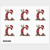 Aangepaste initiële monogram C rendier Santa's hoe Vierkante Sticker (Vel)