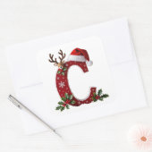 Aangepaste initiële monogram C rendier Santa's hoe Vierkante Sticker (Envelop)