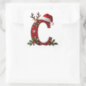Aangepaste initiële monogram C rendier Santa's hoe Vierkante Sticker (Tas)