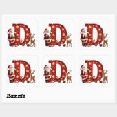 Aangepaste initiële monogram D hert Kerstman sneeu Vierkante Sticker (Vel)