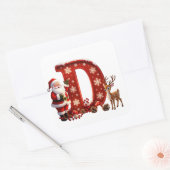 Aangepaste initiële monogram D hert Kerstman sneeu Vierkante Sticker (Envelop)