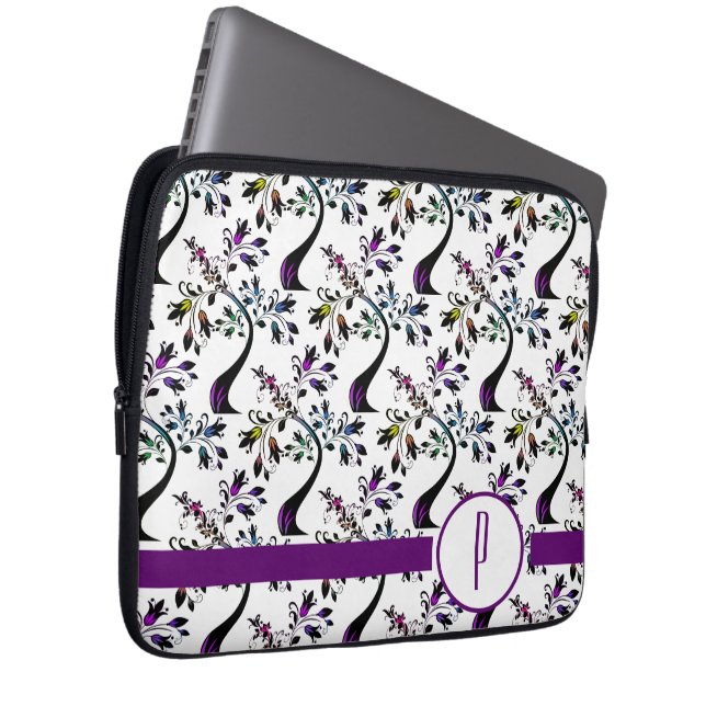 Aangepaste initiële monogram regenboog boom patroo laptop sleeve (Voorkant Rechts)