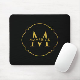 Aangepaste initiële naam Elegant Modern Zwart Muismat