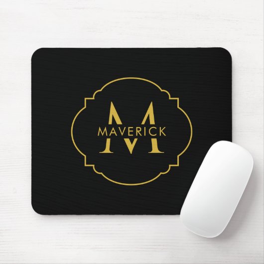 Aangepaste initiële naam Elegant Modern Zwart Muismat (Met muis)