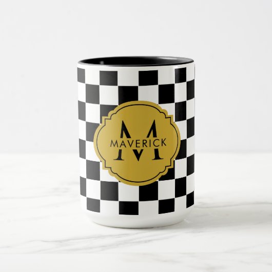 Aangepaste initiële naam Elegant rasterpatroon kof Mok (Midden)