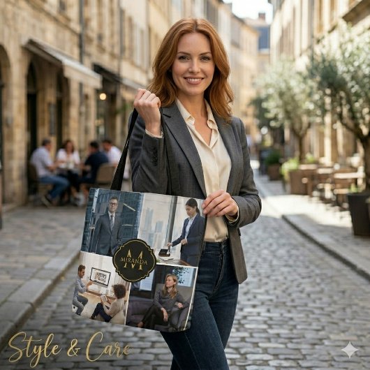 Aangepaste initiële naam met vier afbeeldingen uni tote bag