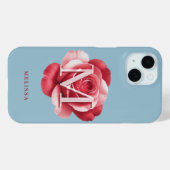 Aangepaste initiële roos iPhone hoes | Moderne blo (Achterkant (horizontaal))
