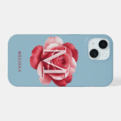 Aangepaste initiële roos iPhone hoes | Moderne blo 15 Case (Achterkant horizontaal)