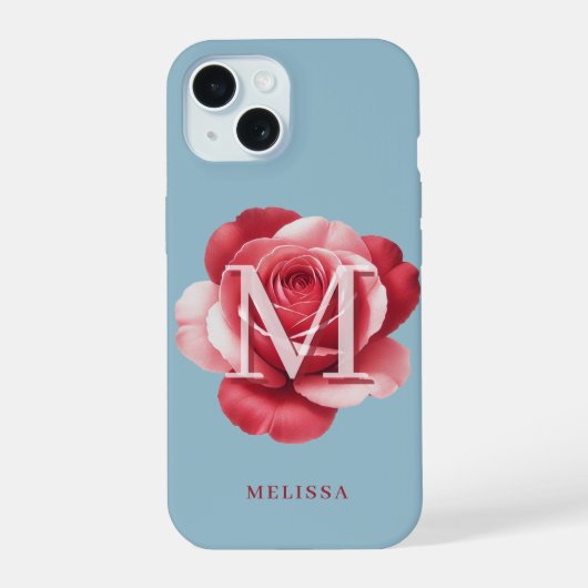 Aangepaste initiële roos iPhone hoes | Moderne blo 15 Case (Achterkant)