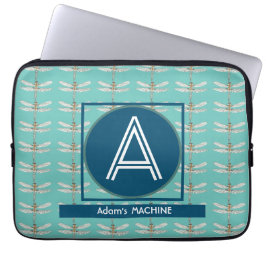 AANGEPASTE INITIËLE TRENDY LICHT BLAUWGROEN LIBEL LAPTOP SLEEVE